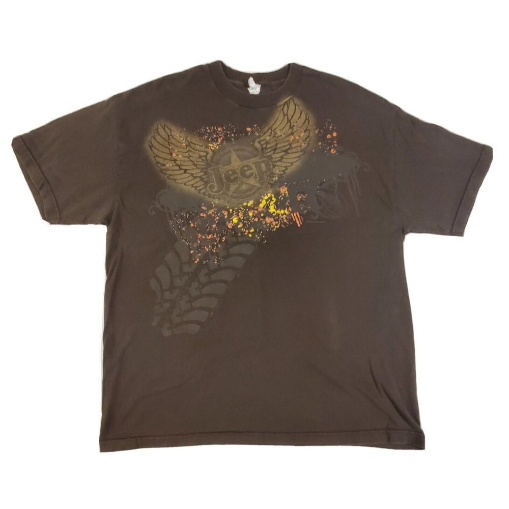Retro Jeep Wrangler Chrysler 2010 T-shirt Brown Mens XL RARE Tread Wing AllStyle